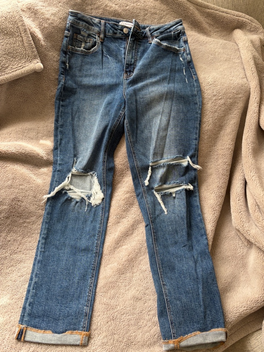 Blue Distressed Women’s Jeans - Casual Ripped Knee Denim